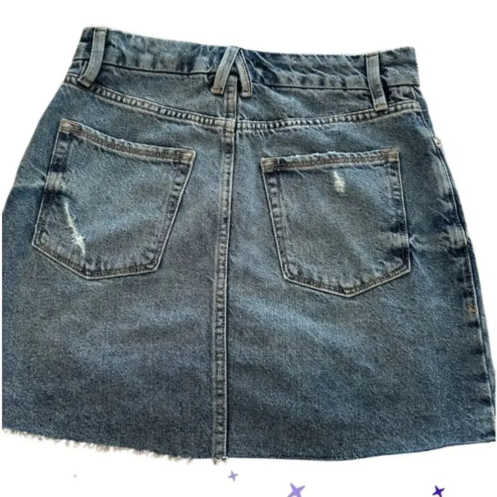 Good American Blue Distressed Mini Skirt 0